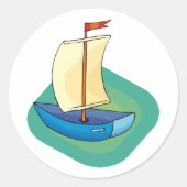 Heldere Cartoon Boat met Sail Fun Nautical Ronde Sticker (Voorkant)