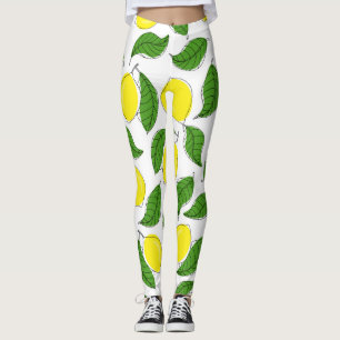 Heldere citroenen groen blad patroon leggings