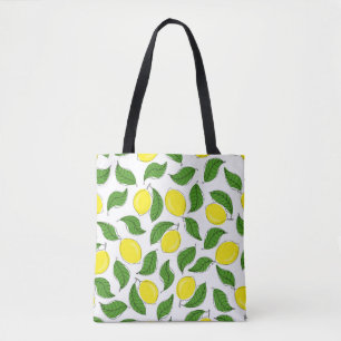 Heldere citroenen groen blad patroon tote bag