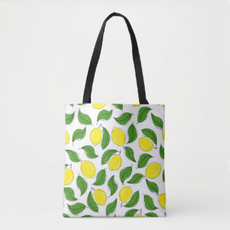 Heldere citroenen groen blad patroon tote bag
