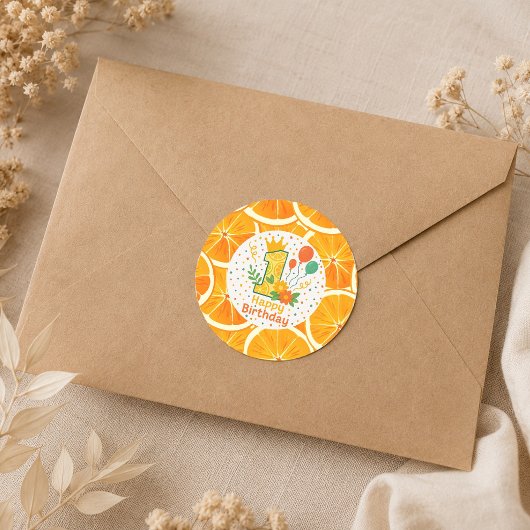 Heldere Citrus Eerste Verjaardag Vierkante Sticker
