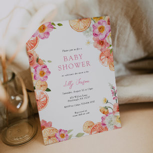 Heldere Citrus en Kokette Bloemen Baby Shower Kaart