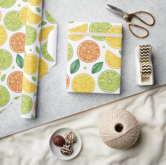 Heldere Citrus Schijf Patronen Cadeaupapier (Crafts)