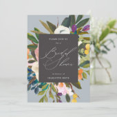 Heldere citrusbloemen | Dusty Blue | Vrijgezellenf Kaart (Staand voorkant)