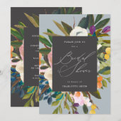 Heldere citrusbloemen | Dusty Blue | Vrijgezellenf Kaart (Voorkant / Achterkant)