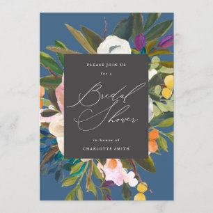 Heldere citrusbloemen Indigo Blue Vrijgezellenfe Kaart