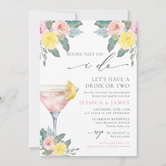 Heldere Cocktail Wedding Shower Kaart (Voorkant)