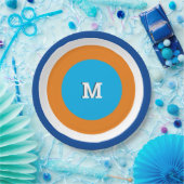 Heldere concentrische cirkels monogrammed geometri papieren bordje (Feest)