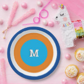 Heldere concentrische cirkels monogrammed geometri papieren bordje (Feest)