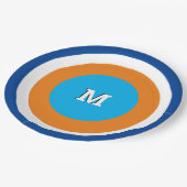 Heldere concentrische cirkels monogrammed geometri papieren bordje (Gekanteld)