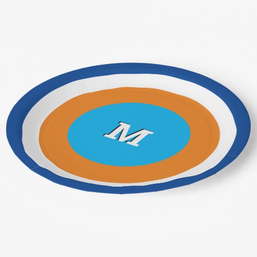 Heldere concentrische cirkels monogrammed geometri papieren bordje (Gekanteld)