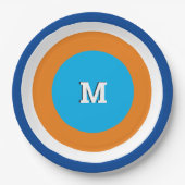 Heldere concentrische cirkels monogrammed geometri papieren bordje (Voorkant)