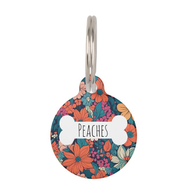 Heldere Daisy Bloempatroon Botanische Custom Pet Huisdierpenning (Voorkant)