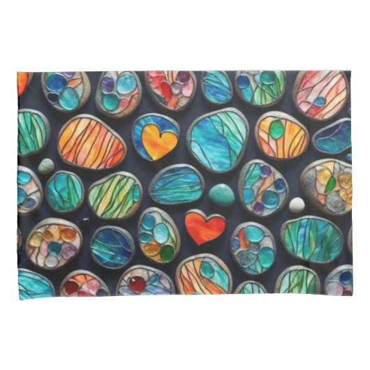 Heldere decoratieve geschilderde stenen kussensloop (Voorkant-Rechts)