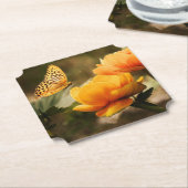 Heldere Deep Yellow Bloemen met Vlinder Kartonnen Onderzetters (Gekanteld)