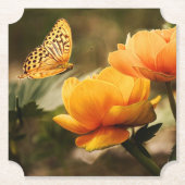 Heldere Deep Yellow Bloemen met Vlinder Kartonnen Onderzetters (Voorkant)