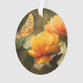 Heldere Deep Yellow Bloemen met Vlinder Ornament (voorkant)