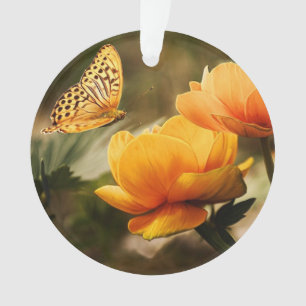Heldere Deep Yellow Bloemen met Vlinder Ornament