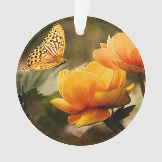 Heldere Deep Yellow Bloemen met Vlinder Ornament (voorkant)
