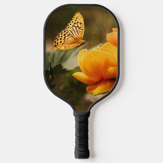 Heldere Deep Yellow Bloemen met Vlinder Pickleball Paddle (Voorkant)
