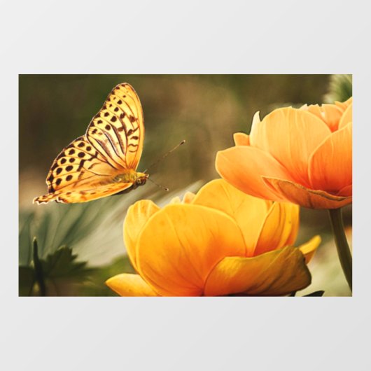 Heldere Deep Yellow Bloemen met Vlinder Raamsticker (Vel)