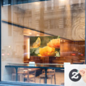 Heldere Deep Yellow Bloemen met Vlinder Raamsticker (Cafe Raam)