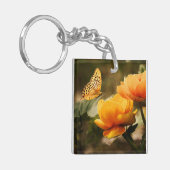 Heldere Deep Yellow Bloemen met Vlinder Sleutelhanger (Voorkant Links)