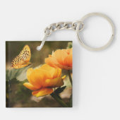 Heldere Deep Yellow Bloemen met Vlinder Sleutelhanger (Achterkant)