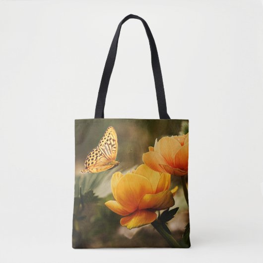 Heldere Deep Yellow Bloemen met Vlinder Tote Bag (Voorkant)