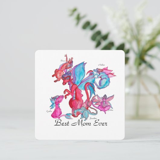 Heldere drakenfamilie voor moederdag (Staand voorkant)