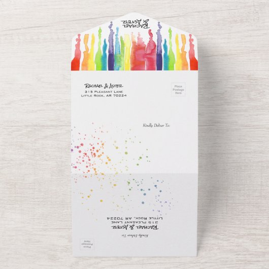 Heldere Druppelende Regenboog LGBTQ Handfasting We All In One Uitnodiging (Buitenkant)