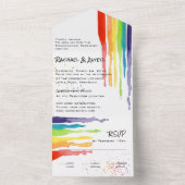 Heldere Druppelende Regenboog LGBTQ Handfasting We All In One Uitnodiging (Binnen)