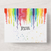 Heldere Druppelende Regenboog LGBTQ Handfasting We All In One Uitnodiging (Achterkant)