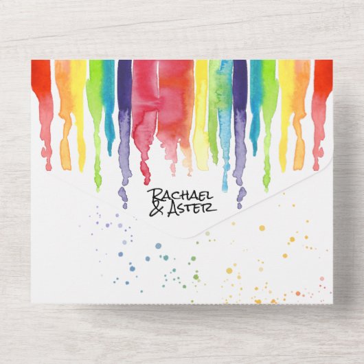 Heldere Druppelende Regenboog LGBTQ Handfasting We All In One Uitnodiging (Achterkant)