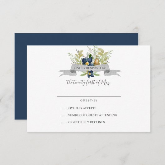 Heldere eik en blauwe bloemen Bruiloft RSVP (Voorkant / Achterkant)