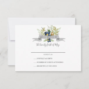 Heldere eik en blauwe bloemen Bruiloft RSVP Kaartje