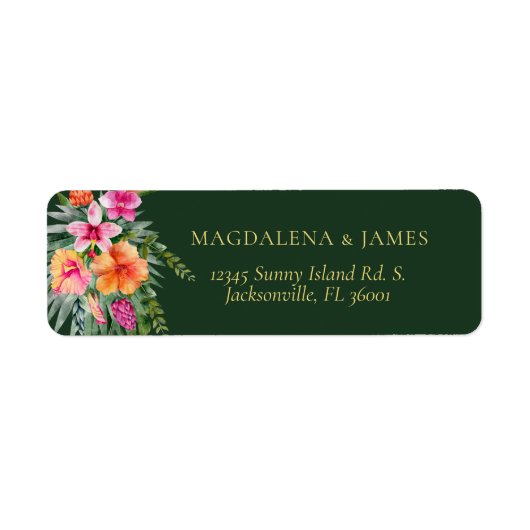 Heldere Elegante Roze Sinaasappel Groene Tropische Etiket (Voorkant)