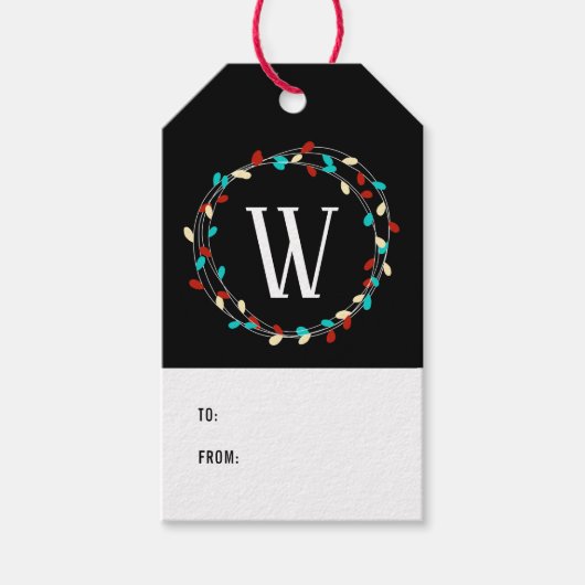 Heldere en Bold String Lights Monogram Gift Label Cadeaulabel (Voorkant)