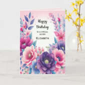 Heldere en cute roze paarse blauwe bloemen Kaart (Gele Bloem)