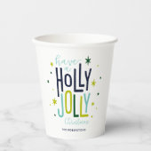 Heldere en feestelijke "Holly Jolly" Kerstmis Papieren Bekers (Voorkant)
