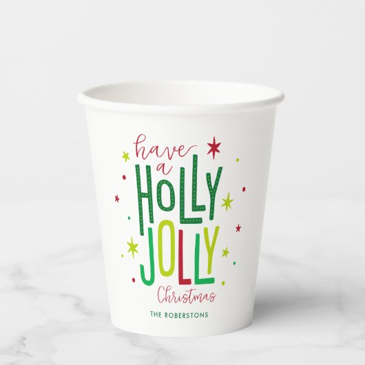 Heldere en feestelijke "Holly Jolly" Kerstmis Papieren Bekers (Voorkant)
