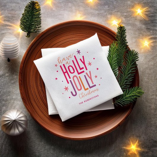 Heldere en feestelijke "Holly Jolly" Kerstmis Servet