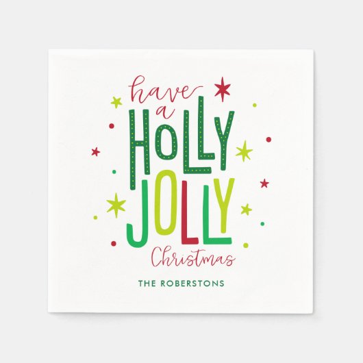 Heldere en feestelijke "Holly Jolly" Kerstmis Servet (Voorkant)