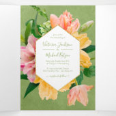 Heldere en gedurfde bloemen in één drieluik uitnodiging (Binnenkant midden)