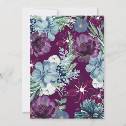 Heldere en gedurfde bloemen Magenta Winter bruilof Kaart (Achterkant)