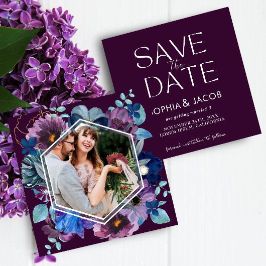 Heldere en gedurfde bloemen Magenta Winter bruilof Save The Date