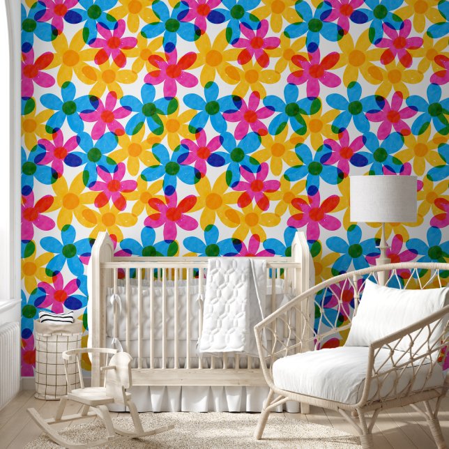 Heldere en gedurfde Hippie Bloemen Lente Bloemen Behang (Kinderen)