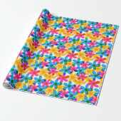 Heldere en gedurfde Hippie Bloemen Retro Bloemen Cadeaupapier (Uitgerold)