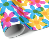 Heldere en gedurfde Hippie Bloemen Retro Bloemen Cadeaupapier (Rol Hoek)