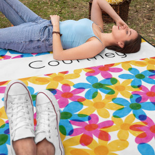 Heldere en gedurfde Hippie Bloemen Retro Bloemen Fleece Deken